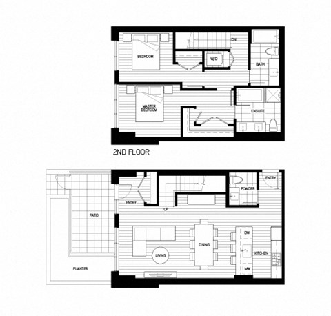 Floor plan for 2 beds, 2 baths, 1216 sqft